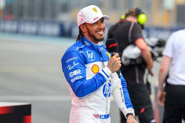 3rd May 2025; Miami International Autodrome, Miami, Florida, USA; Formula 1 Crypto.com Miami Grand Prix 2025; Sprint Race during Qualifying Day; Ferrari driver Lewis Hamilton of the United Kingdom smiles after placing 3rd in the Sprint race.  ActionPlus12781876 DouglasxMurray