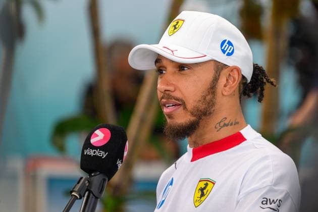 3rd May 2025; Miami International Autodrome, Miami, Florida, USA; Formula 1 Crypto.com Miami Grand Prix 2025; Sprint Race during Qualifying Day; Ferrari driver Lewis Hamilton of the United Kingdom is interviewed following the Sprint race.  ActionPlus12781889 DouglasxMurray