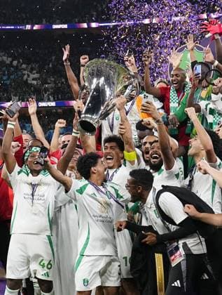 Football: AFC Champions League Elite Players of Saudi Arabia s Al-Ahli celebrate after beating Japan s Kawasaki Frontale in the AFC Champions League Elite final in Jeddah, Saudi Arabia, on May 3, 2025.  A14AA0004516113P