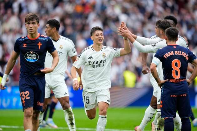 Sport Themen der Woche KW18 May 4, 2025, Madrid, Madrid, Spain: Arda Guler of Real Madrid celebrates a goal during the Spanish League, LaLiga EA Sports, football match played between Real Madrid and RC Celta de Vigo at Santiago Bernabeu stadium on May 04, 2025 in Madrid, Spain. Madrid Spain - ZUMAa181 20250504_zaa_a181_003 Copyright: xOscarxJ.xBarrosox