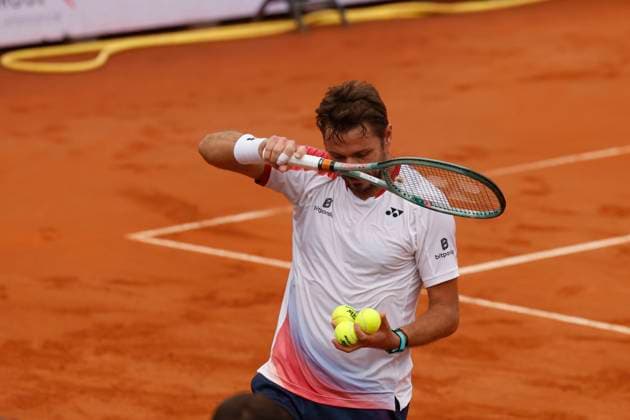 Open d Aix en Provence PHOTOPQR LA PROVENCE Stephane DUCLET ; Aix-en-Provence ; 04 05 2025 ; Open d Aix en Provence Crédit Agricole. Finale entre Stan Wawrinka (short bleu) et Borna Coric (short blanc). Tennis ATP, Tennis Herren Challenger Aix-en-Provence 2025