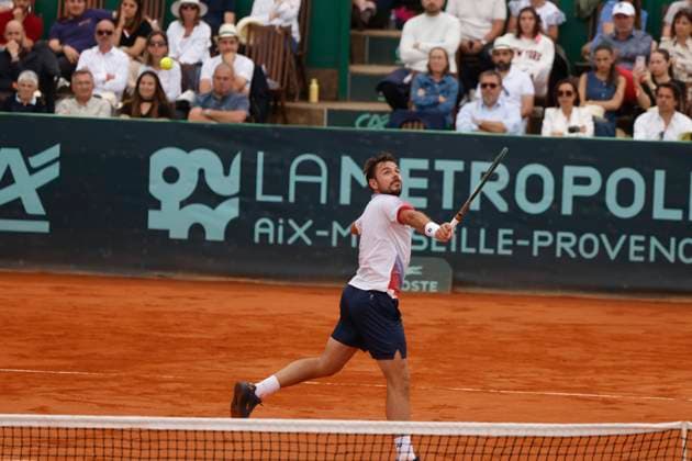 Open d Aix en Provence PHOTOPQR LA PROVENCE Stephane DUCLET ; Aix-en-Provence ; 04 05 2025 ; Open d Aix en Provence Crédit Agricole. Finale entre Stan Wawrinka (short bleu) et Borna Coric (short blanc). Tennis ATP, Tennis Herren Challenger Aix-en-Provence 2025