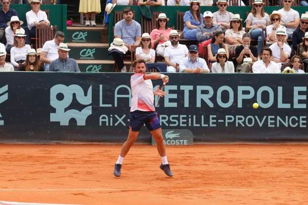 Open d Aix en Provence PHOTOPQR LA PROVENCE Stephane DUCLET ; Aix-en-Provence ; 04 05 2025 ; Open d Aix en Provence Crédit Agricole. Finale entre Stan Wawrinka (short bleu) et Borna Coric (short blanc). Tennis ATP, Tennis Herren Challenger Aix-en-Provence 2025