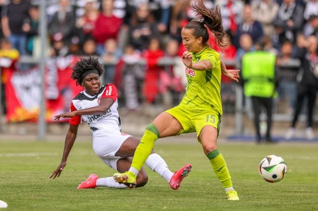 GER, Frankfurt, Eintracht Frankfurt vs TSG Hoffenheim, Google Pixel Bundesliga, Fussball, DFB, Spielzeit 2024 2025, Stadion am Bretanobad, 21. Spieltag, im Bild: Nicole Anyomi (Eintracht Frankfurt Frauen 19), erzielt das Tor zum 1:0 und 2:0 DFB DFL REGULATIONS PROHIBIT ANY USE OF PHOTOGRAPHS AS IMAGE SEQUENCES AND OR QUASI-VIDEO, 04.05.2025, Copyright: HMBxMedia HendrikxHamelau