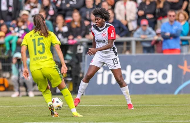 GER, Frankfurt, Eintracht Frankfurt vs TSG Hoffenheim, Google Pixel Bundesliga, Fussball, DFB, Spielzeit 2024 2025, Stadion am Bretanobad, 21. Spieltag, im Bild: Nicole Anyomi (Eintracht Frankfurt Frauen 19) DFB DFL REGULATIONS PROHIBIT ANY USE OF PHOTOGRAPHS AS IMAGE SEQUENCES AND OR QUASI-VIDEO, 04.05.2025, Copyright: HMBxMedia HendrikxHamelau