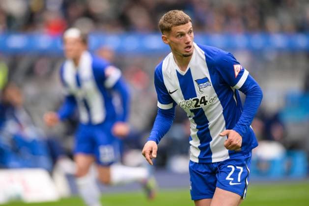 Fußball, 2. Bundesliga, 20250504, Hertha BSC - SpVgg Greuther Fürth. Im Bild Michael CUISANCE (Hertha, 27) Portrait Oberkörper halbe Figur angeschnittenes Einzelmotiv. Berlin Olympiastadion Brandenburg Deutschland