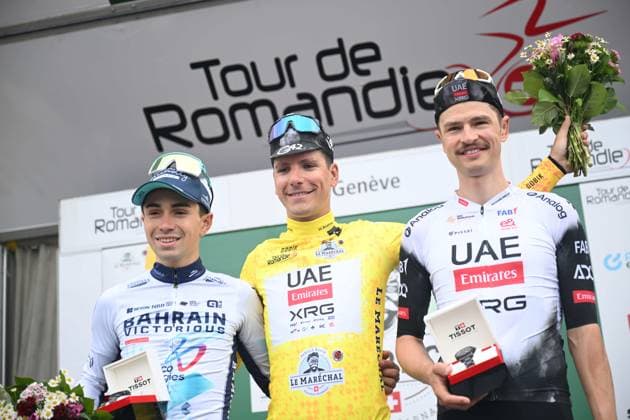 04-05-2025 Tour De Romandie; Tappa 05 Geneve; 2025, Uae Team Emirates - Xrg; 2025, Bahrain - Victorious; Almeida, Joao; Martinez, Lenny; Vine, Jai; Geneve; 