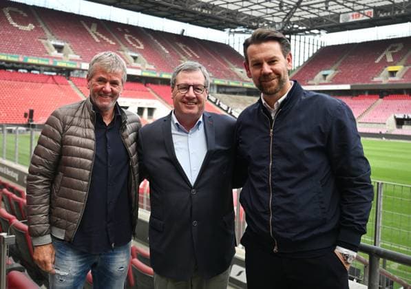 05.05.2025, xophax, Fussball 2.Bundesliga 1.FC Köln Pressekonferenz Friedhelm Funkel v.l.n. Friedhelm Funkel , Präsident Werner Wolf , Thomas Kessler DFL DFB REGULATIONS PROHIBIT ANY USE OF PHOTOGRAPHS as IMAGE SEQUENCES and or QUASI-VIDEO) Köln
