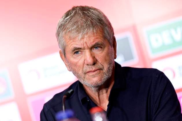 Fußballtrainer Friedhelm Funkel bei der Pressekonferenz zu seiner Vorstellung als neuer Trainer des 1. FC Köln im RheinEnergieStadion. Köln, 05.05.2025 (DFL DFB REGULATIONS PROHIBIT ANY USE OF PHOTOGRAPHS as IMAGE SEQUENCES and or QUASI-VIDEO) NRW Deutschland