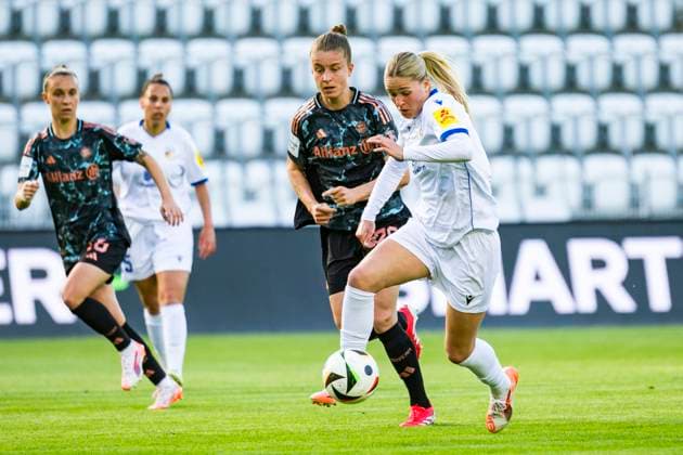 05.05.2025, xomx, Fussball Google Pixel Frauen-Bundesliga, Carl Zeiss Jena - FC Bayern Muenchen v.l. Melina Reuter (FC Carl Zeiss Jena) am Ball. (DFL DFB REGULATIONS PROHIBIT ANY USE OF PHOTOGRAPHS as IMAGE SEQUENCES and or QUASI-VIDEO) Jena