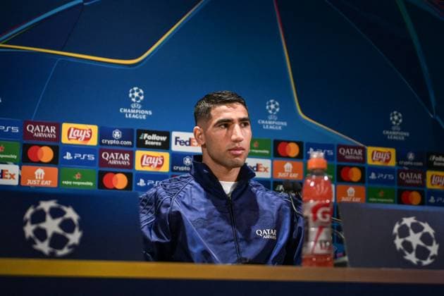 Fußball, CL, Paris St. Germain Pressekonferenz PSG presser before facing Arsenal - FA Paris Saint-Germain’s defender Achraf Hakimi speaks during a press conference, PK, Pressekonferenz at the PSG Campus on May 6, 2025, before the UEFA Champions League football match between Paris Saint-Germain and Arsenal FC at the Parc des Princes Stadium in Paris on May 7, 2025. Photo by Firas Abdullah ABACAPRESS.COM Paris Ile-de-France France  Copyright: xAbdullahxFiras ABACAx