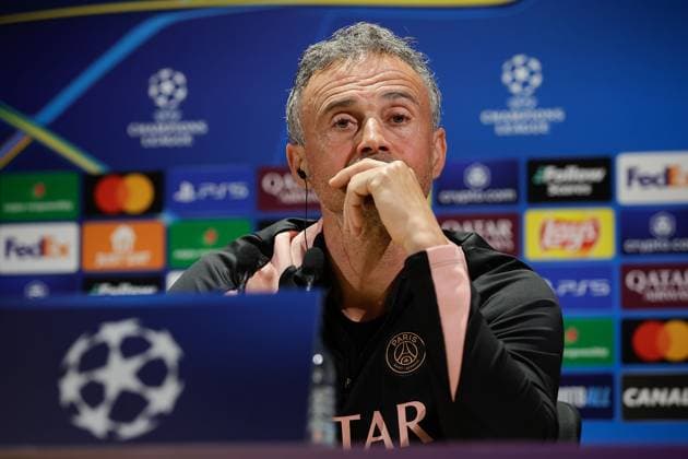 Paris, Parc des Princes 6.05.2025 UEFA Pressekonferenz vor dem Champions League 2024 25 Halbfinale Rückspiel Paris Saint Germain - Arsenal FC v.l., Coach, Trainer Luis Enrique (Paris Saint-Germain) nachdenklich Copyright: AntonioxBorga