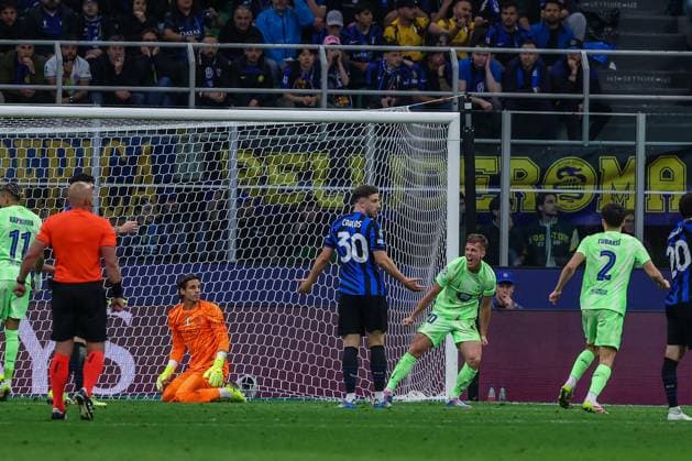 FC Internazionale vs FC Barcelona, Barca - UEFA Champions League 2024 25 Semi Final - 2nd leg - 06 05 2025 Dani Olmo of FC Barcelona celebrates after scoring a goal during UEFA Champions League 2024 25 Semi Final - 2nd leg football match between FC Internazionale and FC Barcelona at San Siro Stadium Copyright: xBEAUTIFULxSPORTS Carabellix