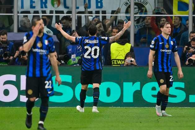 6th May 2025; Giuseppe Meazza, Milan, Italy; Champions League Semi Final, 2nd Leg Football, Inter Milan versus Barcelona FC; Hakan Calhanogluof FC Internazionale celebrates his goal for 2-0 from a penalty kick in minute 45  ActionPlus12783382 StefanoxGuidi