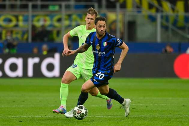 6th May 2025; Giuseppe Meazza, Milan, Italy; Champions League Semi Final, 2nd Leg Football, Inter Milan versus Barcelona FC; Hakan Calhanogluof FC Internazionale  ActionPlus12783362 StefanoxGuidi