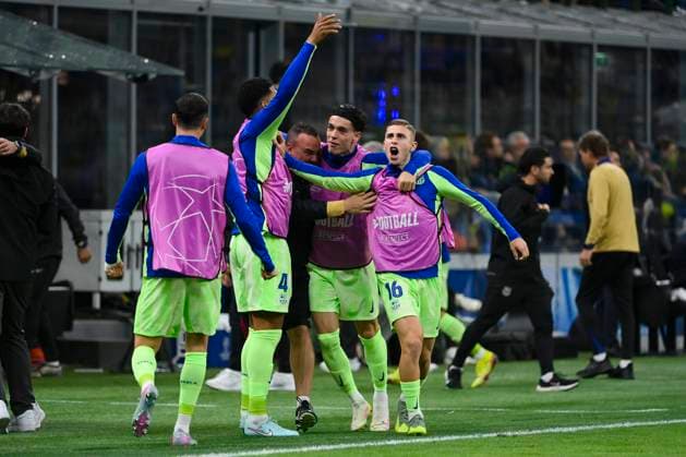 6th May 2025; Giuseppe Meazza, Milan, Italy; Champions League Semi Final, 2nd Leg Football, Inter Milan versus Barcelona FC; Barcelona celebrate scoring for 2-1  ActionPlus12783400 StefanoxGuidi