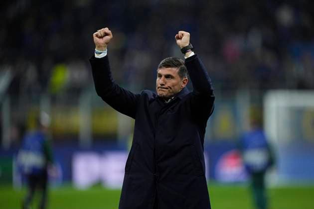 May 7, 2025, Milan, Milan, Italy: Javier Zanetti celebrates the victory during the UEFA Champions League 2024 25 Semi Final First Leg match between FC Internazionale Milano and FC Barcelona, Barca at Giuseppe Meazza Stadium on May 06, 2025 in Milan, Italy. Milan Italy - ZUMAa181 20250507_zaa_a181_031 Copyright: xDennisxAgyemanx