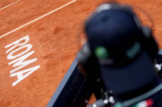 the writing Roma in the central field during the 2th round Sara Errani (ITA) against Naomi Osaka (JPN) of the WTA, Tennis Damen Master 1000 Internazionali BNL d™Italia tournament at Foro Italico on May 07, 2025 (Alfredo Falcone LaPresse)  Copyright: xAlfredoxFalcone LaPressex