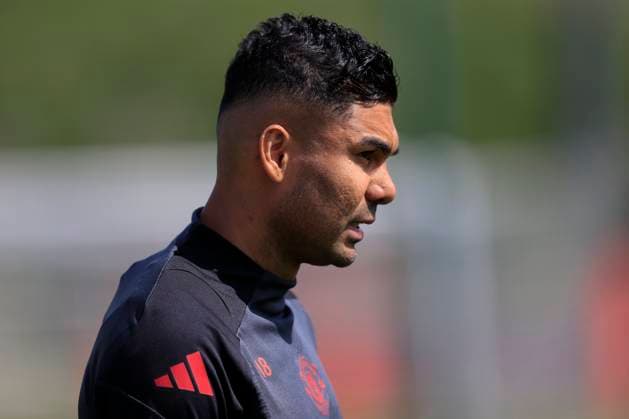 Manchester United, ManU 07 05 2025. Training Casemiro (18) of Manchester United during the Europa League training session for Manchester United at Carrington, Manchester, United Kingdom on 7 May 2025. Manchester Carrington United Kingdom Editorial use only , Copyright: xConorxMolloyx PSI-22029-0023