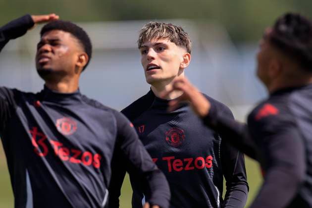 Manchester United, ManU 07 05 2025. Training Alejandro Garnacho (17) of Manchester United during the Europa League training session for Manchester United at Carrington, Manchester, United Kingdom on 7 May 2025. Manchester Carrington United Kingdom Editorial use only , Copyright: xConorxMolloyx PSI-22029-0036