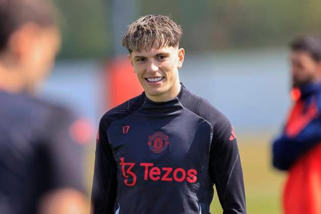 Manchester United, ManU 07 05 2025. Training Alejandro Garnacho (17) of Manchester United during the Europa League training session for Manchester United at Carrington, Manchester, United Kingdom on 7 May 2025. Manchester Carrington United Kingdom Editorial use only , Copyright: xConorxMolloyx PSI-22029-0037