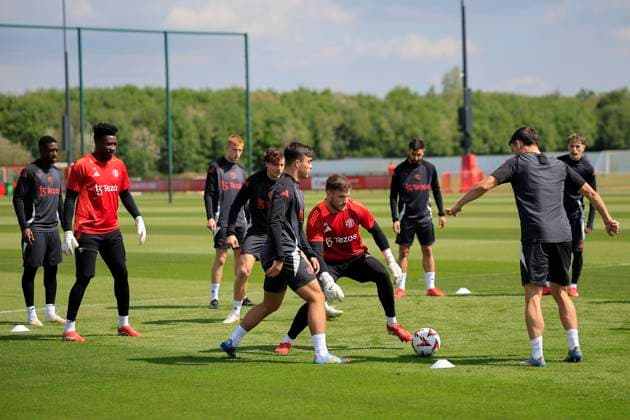 Manchester United, ManU 07 05 2025. Training Manchester United players during the Europa League training session for Manchester United at Carrington, Manchester, United Kingdom on 7 May 2025. Manchester Carrington United Kingdom Editorial use only , Copyright: xConorxMolloyx PSI-22029-0058