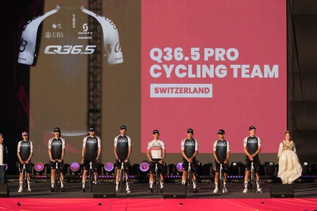 Q36.5 PRO CYCLING TEAM during the teams presentation ahead of the Giro d™Italia cycling race in Tirana. The race starts on Friday, May 9, with the first stage over 160 km, from Durazzo (Durres) to Tirana (Tirane), Albania- Wednesday, May 7, 2025. - cycling.  Copyright: xFabioxFerrari LaPressex