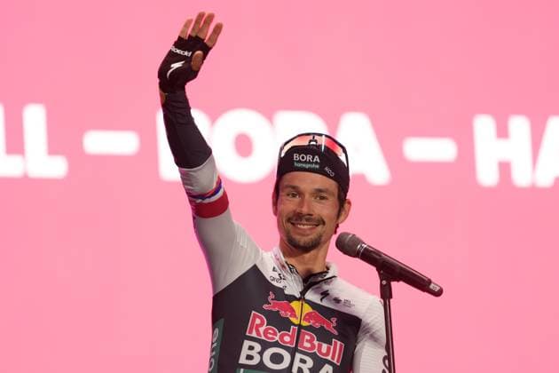 ROGLIÄa PrimoÅ¾ during the teams presentation ahead of the Giro d™Italia cycling race in Tirana. The race starts on Friday, May 9, with the first stage over 160 km, from Durazzo (Durres) to Tirana (Tirane), Albania- Wednesday, May 7, 2025. - cycling.  Copyright: xMassimoxPaolone LaPressex