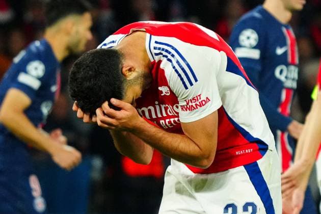 Mikel Merino of Arsenal shows a look of dejection after failing to score from a header in front of goal Paris Saint-Germain v Arsenal, UEFA Champions League, Semi Final, Second Leg, Football, Parc des Princes, Paris, France - 07 May 2025 EDITORIAL USE ONLY No use with unauthorised audio, video, data, fixture lists, club league logos or live services. Online in-match use limited to 120 images, no video emulation. No use in betting, games or single club league player publications.  Copyright: xJavierxGarcia Shutterstockx 15288068dv