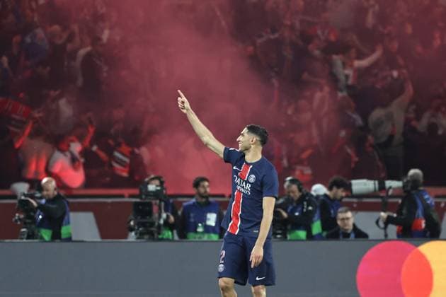 PSG ARSENAL PHOTOPQR LE PARISIEN LP Fred Dugit ; Paris ; 07 05 2025 ; Sports Parc des Princes, Paris (XVIe), 07 05 2025 Demi-finale retour de ligue des Champions Psg-Arsenal LP Fred Dugit But Penalty Achraf Hakimi