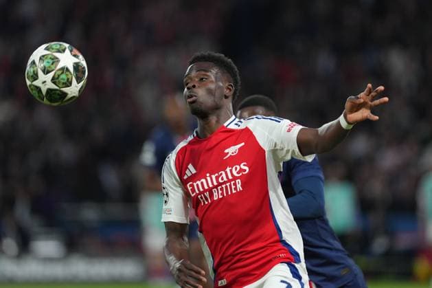 Bukayo Saka of Arsenal Paris Saint-Germain v Arsenal, UEFA Champions League, Semi Final, Second Leg, Football, Parc des Princes, Paris, France - 07 May 2025 EDITORIAL USE ONLY No use with unauthorised audio, video, data, fixture lists, club league logos or live services. Online in-match use limited to 120 images, no video emulation. No use in betting, games or single club league player publications.  Copyright: xDavexWinter Shutterstockx 15288067hs