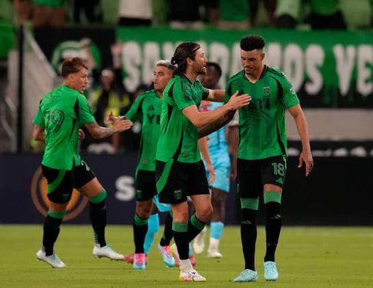 May 7, 2025, Austin, Texas, USA: Austin FC midfielder ILIE SANCHEZ (6) and Austin FC defender JULIO CASCANTE (18) celebrate after a goal to make it 2-2 during a US Open Cup match between Austin FC and El Paso Locomotive on May 7, 2025, in Austin, Texas. Austin USA - ZUMAc201 20250507_zap_c201_046 Copyright: xScottxColemanx