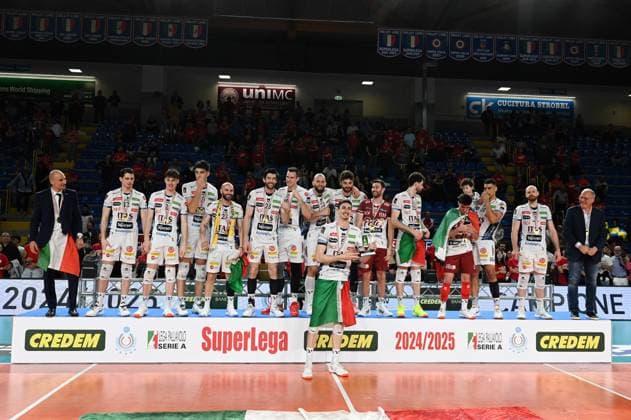 VOLLEY - Superlega Serie A - Playoff Scudetto - Final - Cucine Lube Civitanova vs Itas Trentino Itas Trentino s awards ceremony during Playoff Scudetto - Final - Cucine Lube Civitanova vs Itas Trentino, Volleyball Italian Serie A Men Superleague match in Civitanova Marche, Italy, May 07 2025 Civitanova Marche Italy  Copyright: xIPAxSport ABACAx