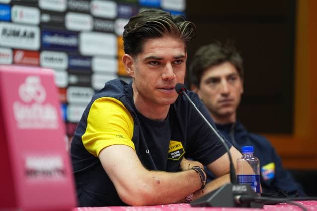 Van Aert Wout of Team Visma Lease A Bike during the top riders press conference, PK, Pressekonferenz ahead of the Giro d’Italia cycling race in Tirana. The race starts on Friday, May 9, with the first stage over 160 km, from Durazzo (Durres) to Tirana (Tirane), Albania - Thursday, May 8, 2025. - cycling.  Copyright: xMassimoxPaolone LaPressex