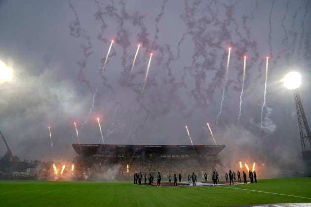 UEFA Europa leauge 2024 2025 Bodo Glimt Tottenham Bodo 20250508 Fireworks for UEFA Europa leauge between Bodo Glimt and Tottenham at Aspmyra stadium Photo Stian Lysberg Solum NTB Bodo Norge EDITORIAL USE ONLY RESTRICTED USE FOR BETTING COMPANIES  Copyright: xStianxLysbergxSolumx xNTBx