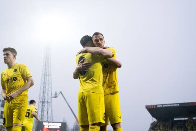250508 Jostein Gundersen and Brede Moe of Bodo Glimt ahead of the UEFA Europa League semi-final football match between Bodo Glimt and Tottenham on May 8, 2025 in Bodo. Photo: Vegard Grott BILDBYRAN kod VG VG0750 bbeng fotboll football soccer fotball uefa europa league europa league bodo glimt bodo glimt tottenham hotspur spurs Copyright: VEGARDxGRoTT BB250508VG014