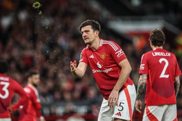 UEFA Europa League Semi-final Manchester United, ManU v Athletic Bilbao Harry Maguire of Manchester United during the UEFA Europa League Semi-final match Manchester United vs Athletic Bilbao at Old Trafford, Manchester, United Kingdom, 8th May 2025 (Photo by Mark Cosgrove News Images) Manchester Old Trafford Greater Manchester United Kingdom Copyright: xMarkxCosgrove NewsxImagesx