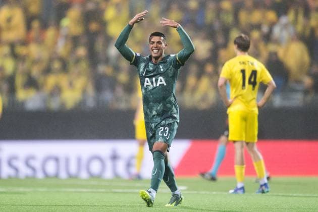 250508 Pedro Porro of Tottenham Hotspur celebrates after 0-2 during the UEFA Europa League semi-final football match between Bodo Glimt and Tottenham on May 8, 2025 in Bodo. Photo: Vegard Grott BILDBYRAN kod VG VG0750 bbeng fotboll football soccer fotball uefa europa league europa league bodo glimt bodo glimt tottenham hotspur spurs jubel Copyright: VEGARDxGRoTT BB250508VG040
