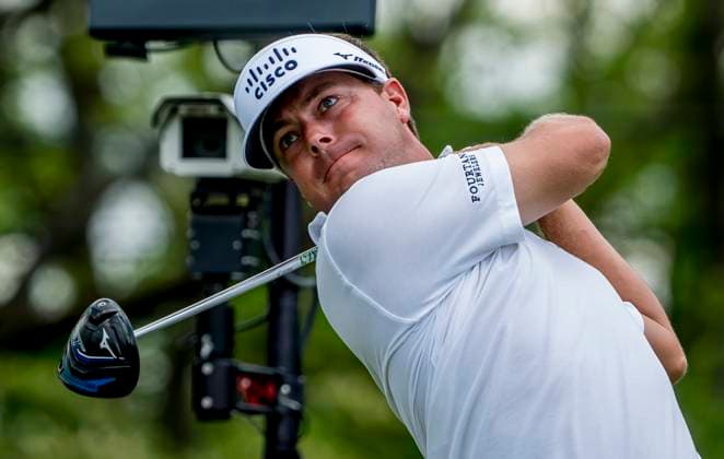 May 8, 2025, Philadelphia, Pa, USA: Keith Mitchell tees off during the Truist Championship at The Philadelphia Cricket Club on the Wissihickon Course in Flourtown, Pennsylvania on May 8, 2025. Cal Media Philadelphia USA - ZUMAcs17 20250508_faf_cs17_001 Copyright: xScottxSeriox