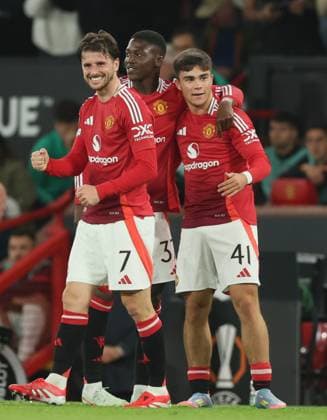 Football - 2024 2025 UEFA Europa League - Semi-Finals - Second Leg - Manchester United, ManU vs Athletic Club, Bilbao - Old Trafford - Thursday 8th May 2025 Mason Mount of Manchester United celebrates scoring to make it 4-1 