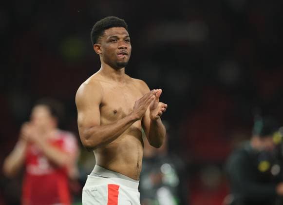 Football - 2024 2025 UEFA Europa League - Semi-Finals - Second Leg - Manchester United, ManU vs Athletic Club, Bilbao - Old Trafford - Thursday 8th May 2025 Amad Diallo of Manchester United celebrates at the end of the match 
