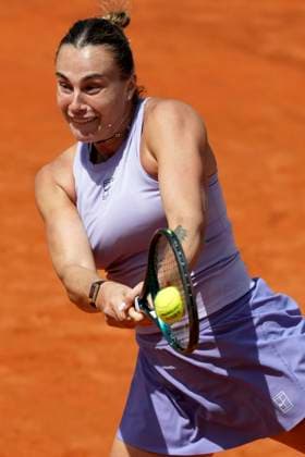 Aryna Sabalenka of Belarus during the match against Anastasia Popatova of Russia at the Internazionali BNL d Italia 2025 tennis tournament at Foro Italico in Rome, Italy on May 9, 2025. Aryna Sabalenka won 6-2, 6-2 AntoniettaxBaldassarre