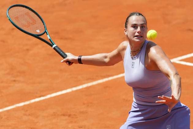 Aryna Sabalenka of Belarus during the match against Anastasia Popatova of Russia at the Internazionali BNL d Italia 2025 tennis tournament at Foro Italico in Rome, Italy on May 9, 2025. Aryna Sabalenka won 6-2, 6-2 AntoniettaxBaldassarre