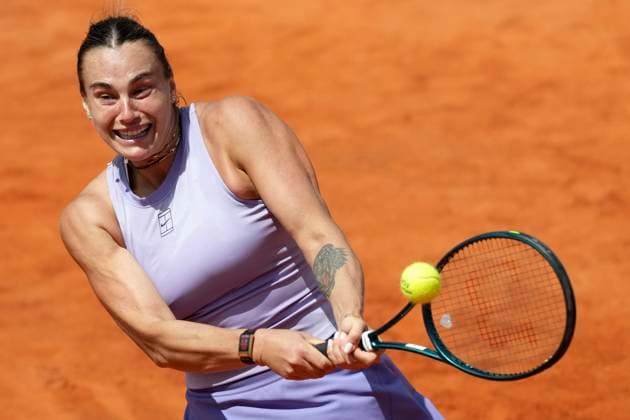 Aryna Sabalenka of Belarus during the match against Anastasia Popatova of Russia at the Internazionali BNL d Italia 2025 tennis tournament at Foro Italico in Rome, Italy on May 9, 2025. Aryna Sabalenka won 6-2, 6-2 AntoniettaxBaldassarre