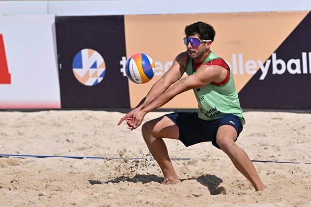 May 9, 2025, Madrid, Madrid, Spain: 2 ANTONIO SAUCEDO (ESP) competes during the World Beach ProTour Futures volleyball match between SPAIN and NORWAY at Parque Deportivo Puerta de Hierro on May 09, 2025 in Madrid, Spain. Madrid Spain - ZUMAc312 20250509_zsp_c312_048 Copyright: xOscarxManuelxSanchezx