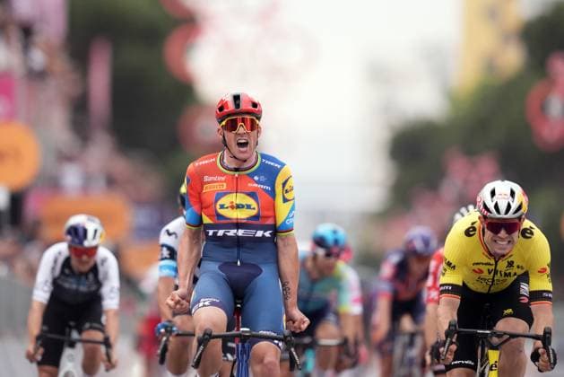 Pedersen Mads of Lidl-Trek winner of the stage during the stage 1 of the Giro d™Italia from Durazzo (Durres) to Tirana (Tirane), Albania- Friday, May 9, 2025. - cycling.  Copyright: xMassimoxPaolone LaPressex