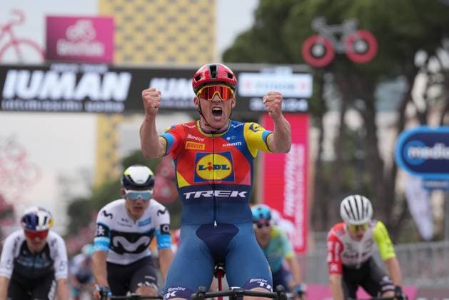 Pedersen Mads of Lidl-Trek winner of the stage during the stage 1 of the Giro d™Italia from Durazzo (Durres) to Tirana (Tirane), Albania- Friday, May 9, 2025. - cycling.  Copyright: xGianxMattiaxD Alberto LaPresse Lx