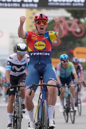 Pedersen Mads of Lidl-Trek winner of the stage during the stage 1 of the Giro d™Italia from Durazzo (Durres) to Tirana (Tirane), Albania- Friday, May 9, 2025. - cycling.  Copyright: xGianxMattiaxD Alberto LaPresse Lx