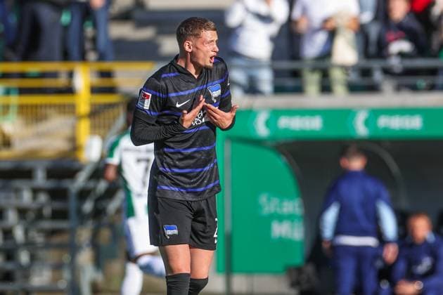 09.05.2025, Fussball, Saison 2024 2025, 2. Bundesliga, 33. Spieltag, Preussen Münster - Hertha BSC, Michael Cuisance (Hertha BSC) Münster LVM Arena NRW Deutschland xRHR-FOTO TRx