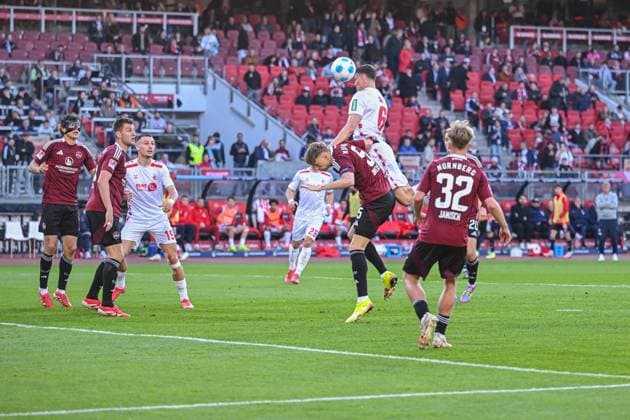 09.05.2025, Fussball, 2. Bundesliga, 33. Spieltag Saison 2024 2025, 1.FC Nürnberg - 1.FC Köln, Torchance Eric Martel (1. FC Köln) xRHR-FOTO TKx